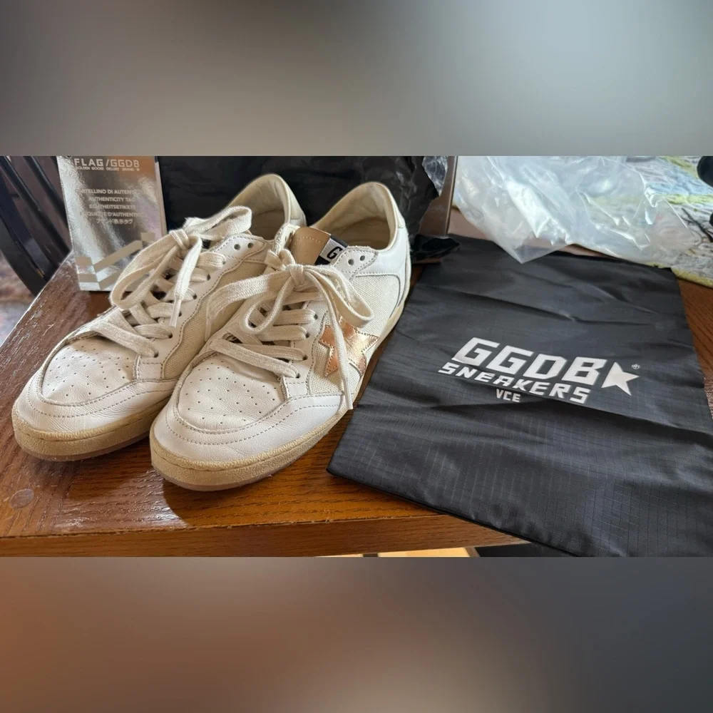 Golden Goose White and Rose Gold Star Sneakers size 38 - Picture 2 of 6